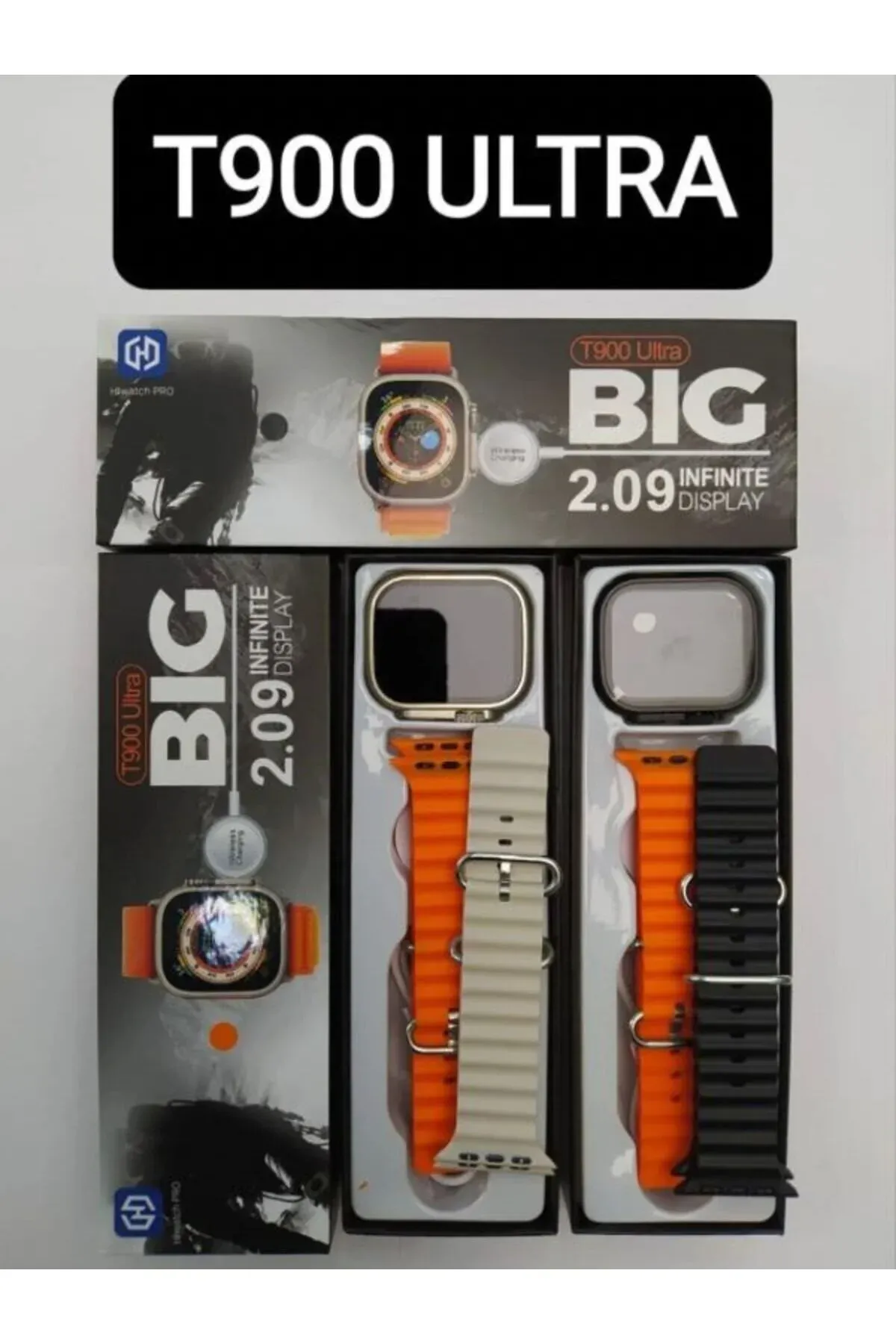 Akıllı Saat Watch 8 T900 Ultra Çift Kordon Tüm Telefonlar İle Uyumlu Turuncu Konuşma Özellikli görseli