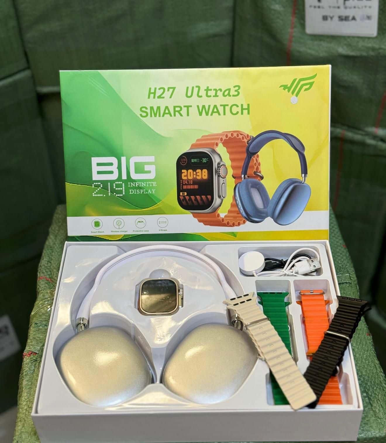 H27 Ultra 3 Akıllı Saat Bluetooth Kulaklık ve 4 Kordon Dahil Süper Set görseli